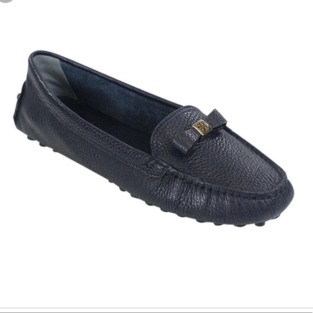 Tory Burch navy bow loafers